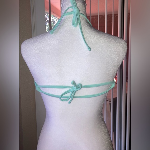 Hot Water Blue Glacier Ruffle Cutout Convertible Strap Bandue Bikini Top S EUC - Picture 8 of 16